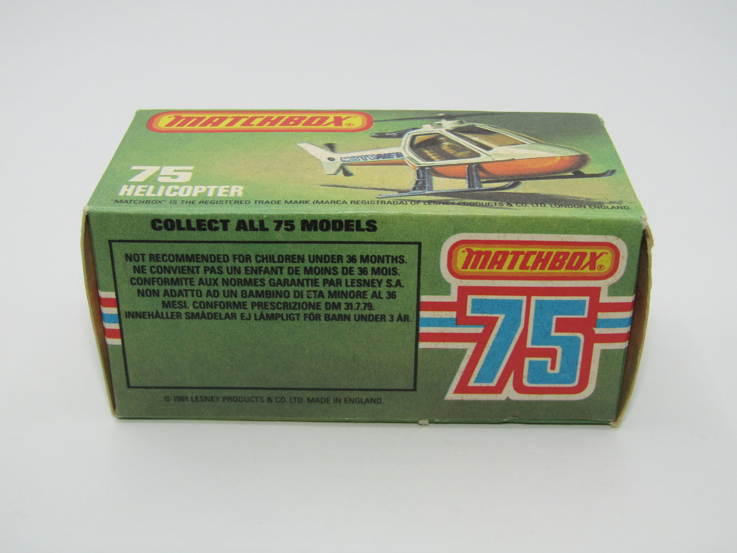 Matchbox Superfast 75D Helicopter "36 Police Tampo" Clear Windows, Black Legs