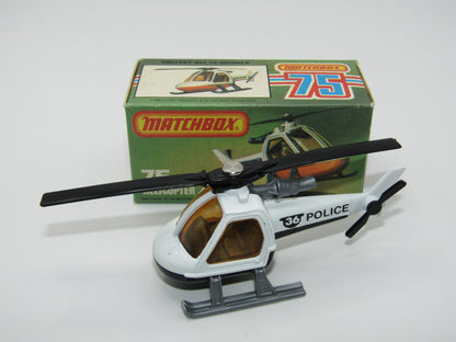 Matchbox Superfast 75D Helicopter "36 Police Tampo" Amber Windows and Silver Legs