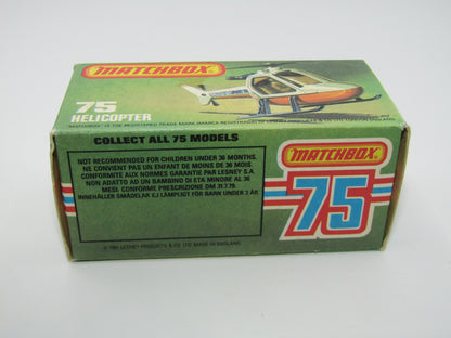Matchbox Superfast 75D Helicopter "36 Police Tampo" Amber Windows and Silver Legs
