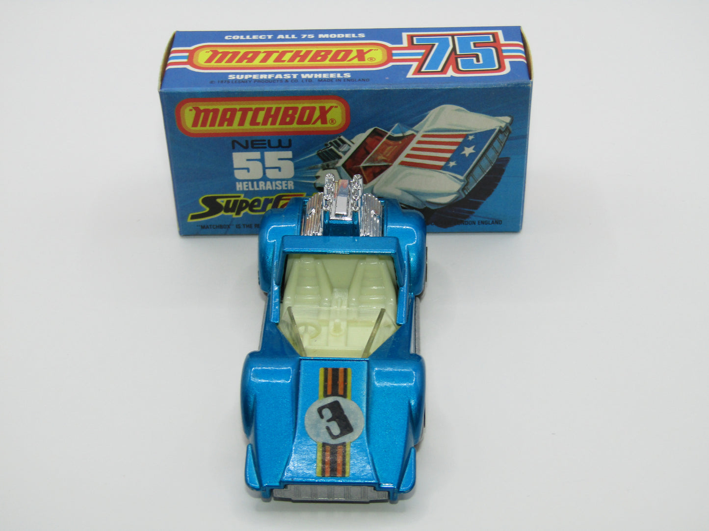 Matchbox Superfast 55C Hellraiser Blue "3" Label, Silver Base