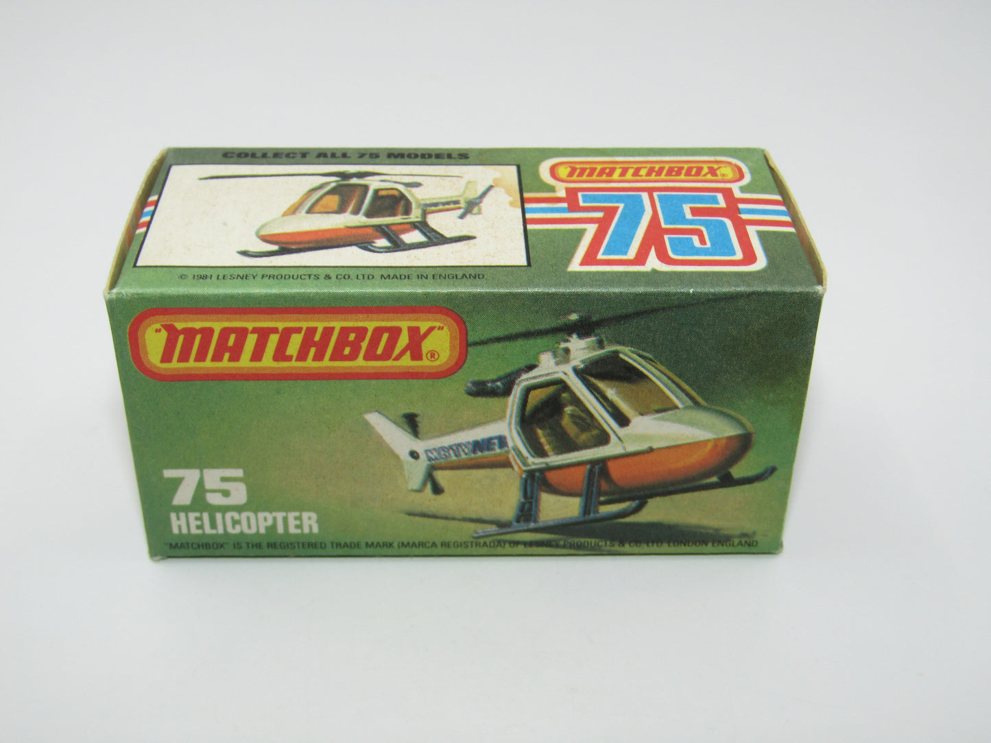 Matchbox Superfast 75D Helicopter "MBTV News" Tampo ONE SIDE ONLY, Amber Windows Black Legs