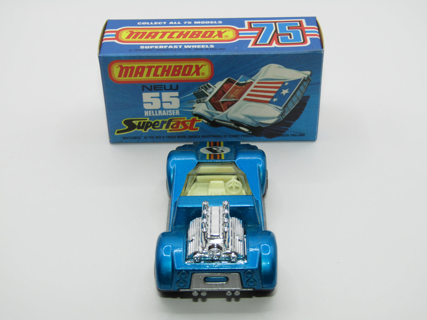 Matchbox Superfast 55C Hellraiser Blue "3" Label, Silver Base