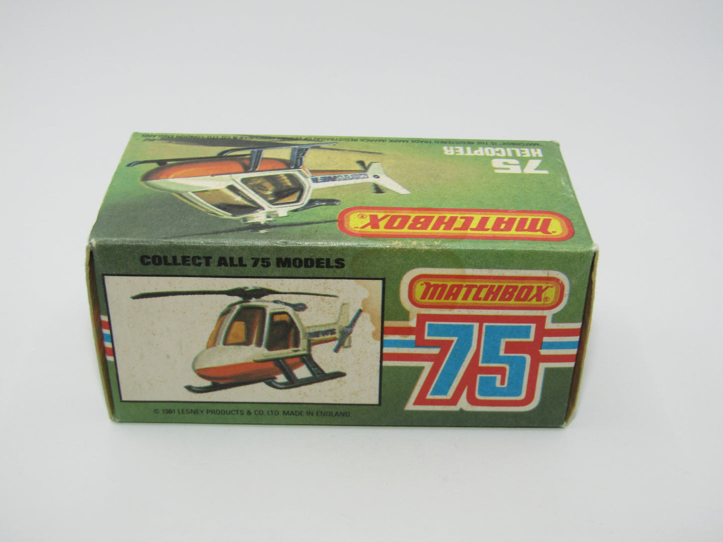 Matchbox Superfast 75D Helicopter "MBTV News" Tampo ONE SIDE ONLY, Amber Windows Black Legs