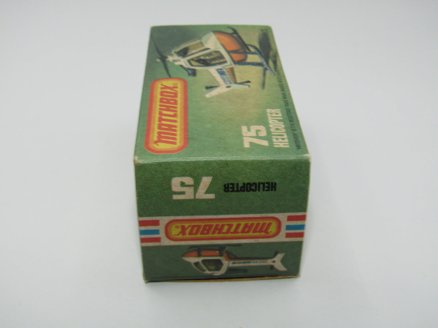 Matchbox Superfast 75D Helicopter "Recue Tampo" Amber Glass and Silver Legs