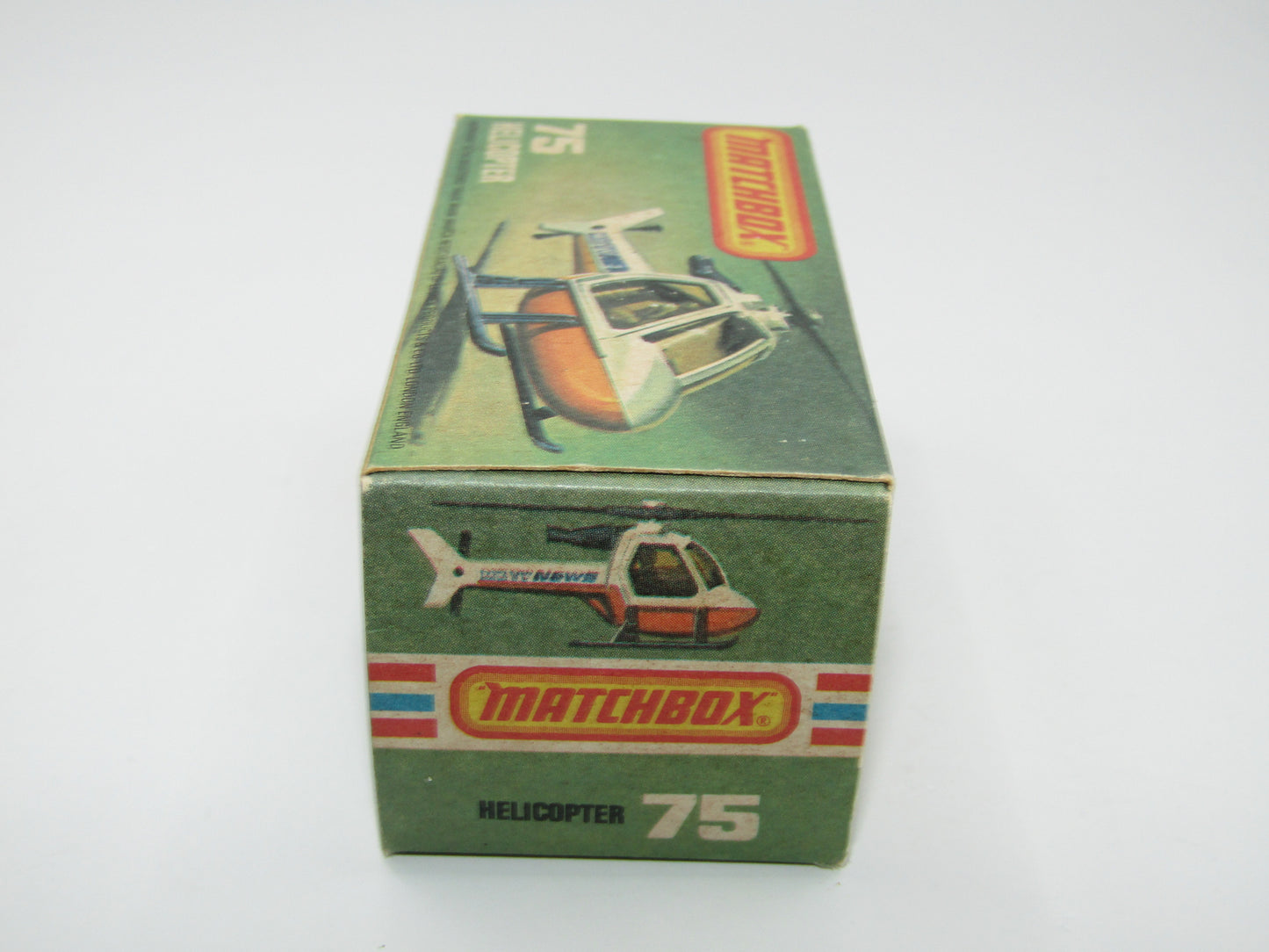 Matchbox Superfast 75D Helicopter "Recue Tampo" Amber Glass and Silver Legs