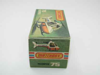 Matchbox Superfast 75D Helicopter "Recue Tampo" Amber Glass and Silver Legs