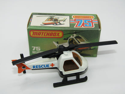 Matchbox Superfast 75D Helicopter "Recue Tampo" Amber Glass and Black Legs