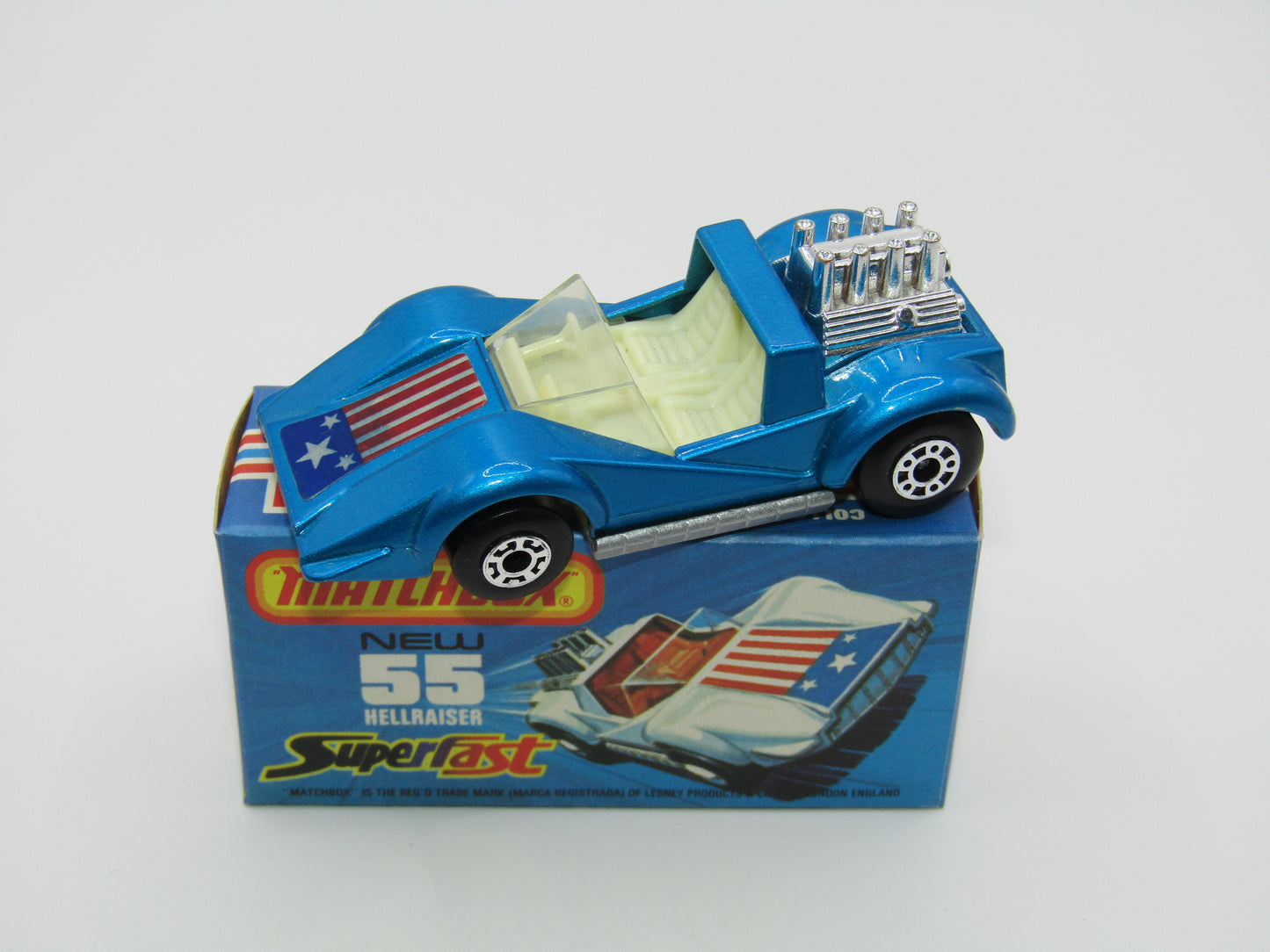 Matchbox Superfast 55C Hellraiser Blue Stars & Stripes Silver base