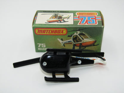 Matchbox Superfast 75D Helicopter "Recue Tampo" Amber Glass and Black Legs