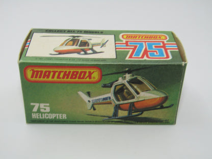 Matchbox Superfast 75D Helicopter "Recue Tampo" Amber Glass and Black Legs