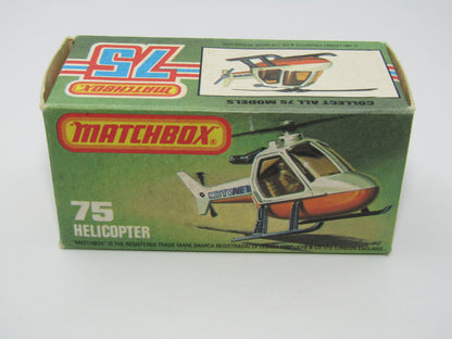 Matchbox Superfast 75D Helicopter "Recue Tampo" Amber Glass and Black Legs
