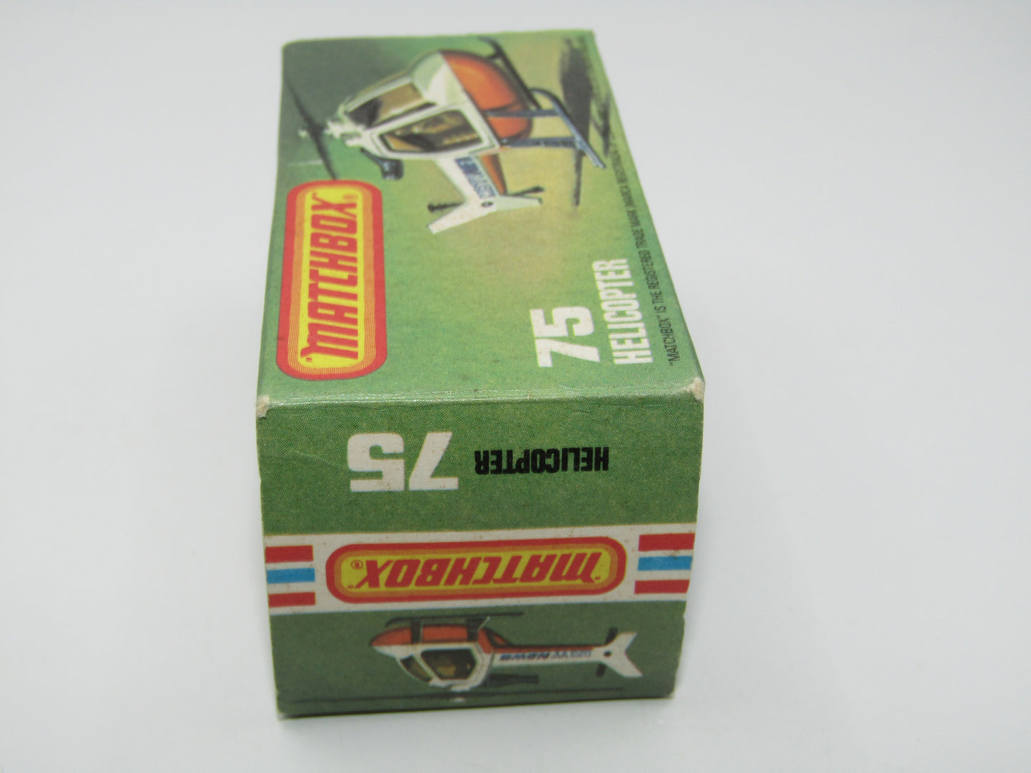 Matchbox Superfast 75D Helicopter "Recue Tampo" Amber Glass and Black Legs