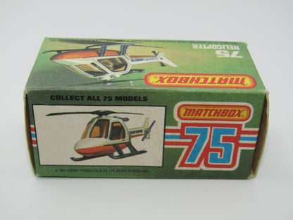 Matchbox Superfast 75D Helicopter "Recue Tampo" Amber Glass and Black Legs