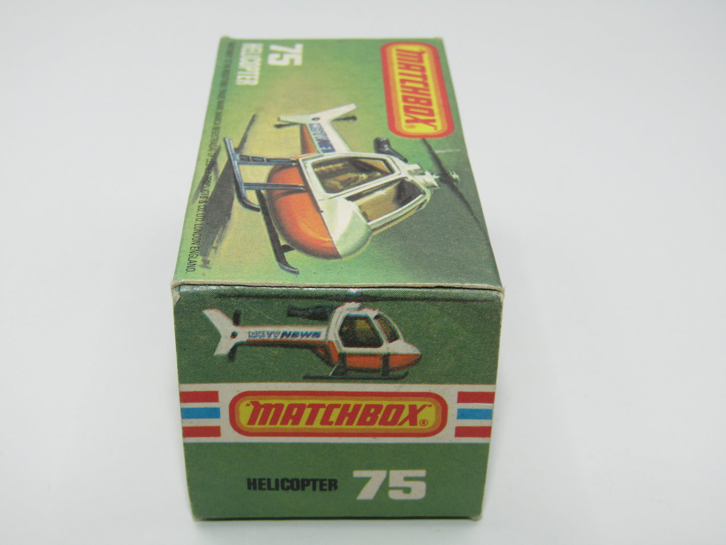 Matchbox Superfast 75D Helicopter "Recue Tampo" Amber Glass and Black Legs