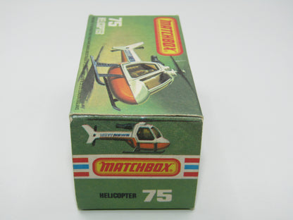 Matchbox Superfast 75D Helicopter "Recue Tampo" Amber Glass and Black Legs