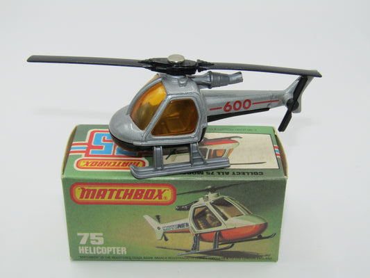 Matchbox Superfast 75D Helicopter "600 Tampo" Amber Glass and Silver Legs