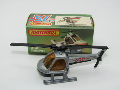 Matchbox Superfast 75D Helicopter "600 Tampo" Amber Glass and Silver Legs