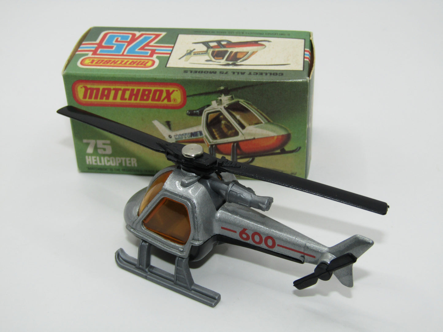 Matchbox Superfast 75D Helicopter "600 Tampo" Amber Glass and Silver Legs