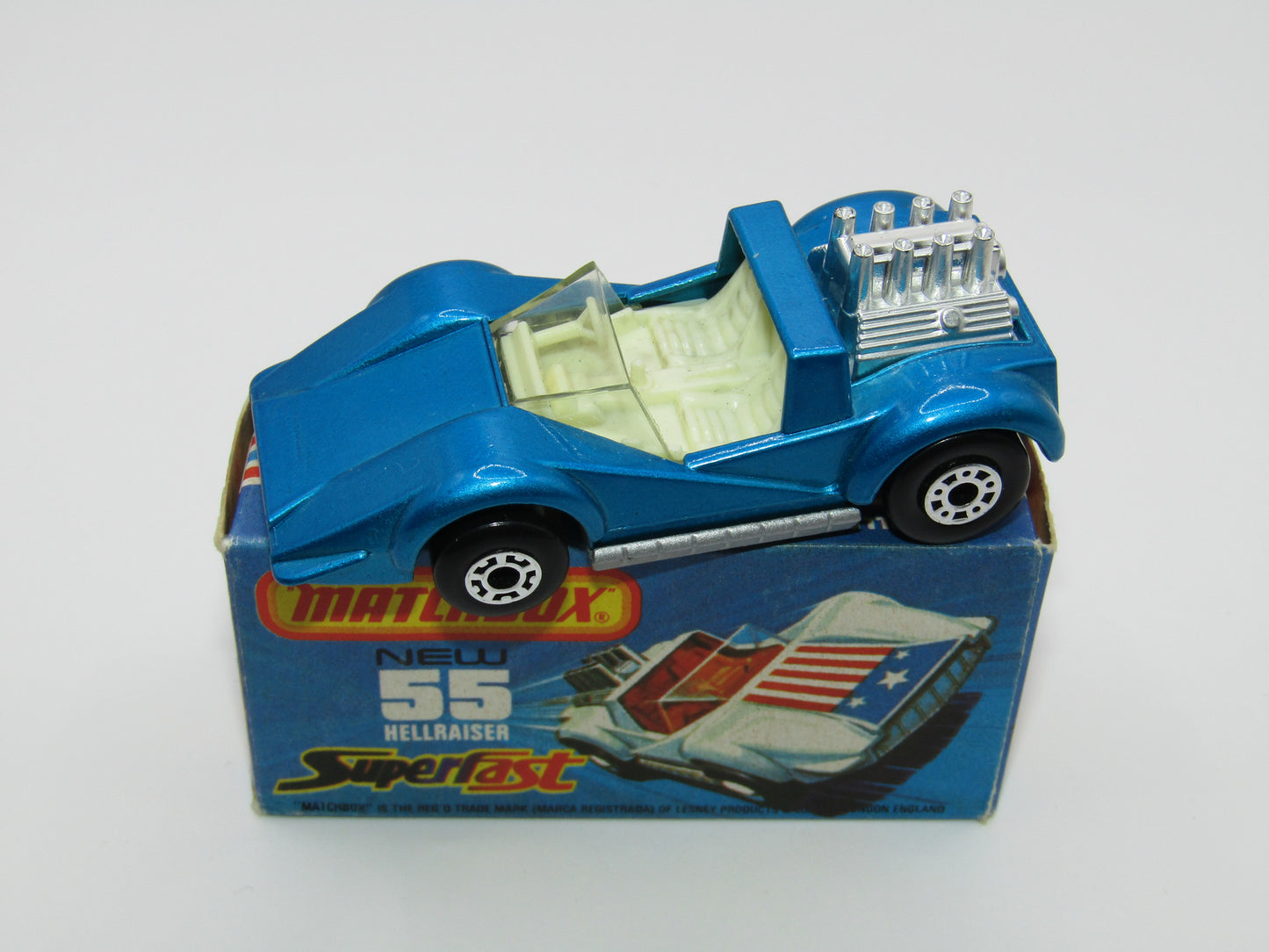 Matchbox Superfast 55C Hellraiser Blue NO LABELS Silver base