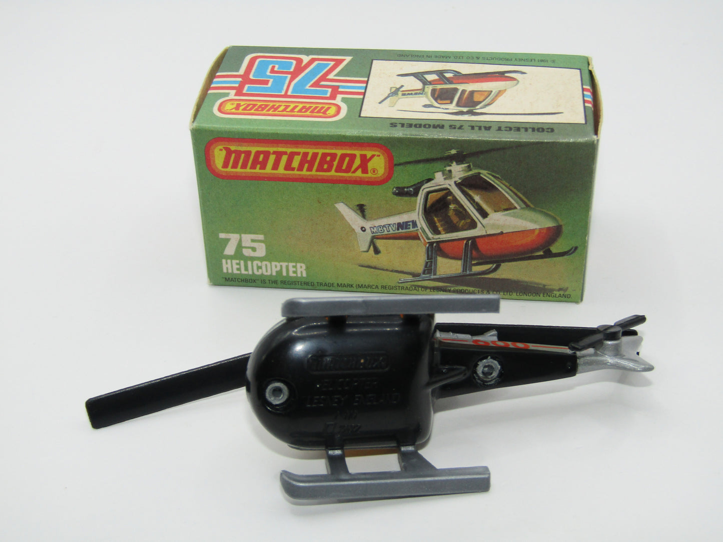 Matchbox Superfast 75D Helicopter "600 Tampo" Amber Glass and Silver Legs