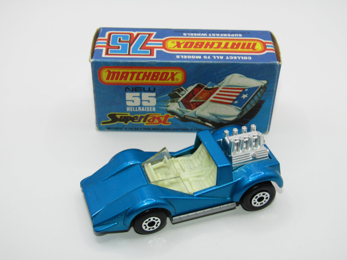 Matchbox Superfast 55C Hellraiser Blue NO LABELS Silver base