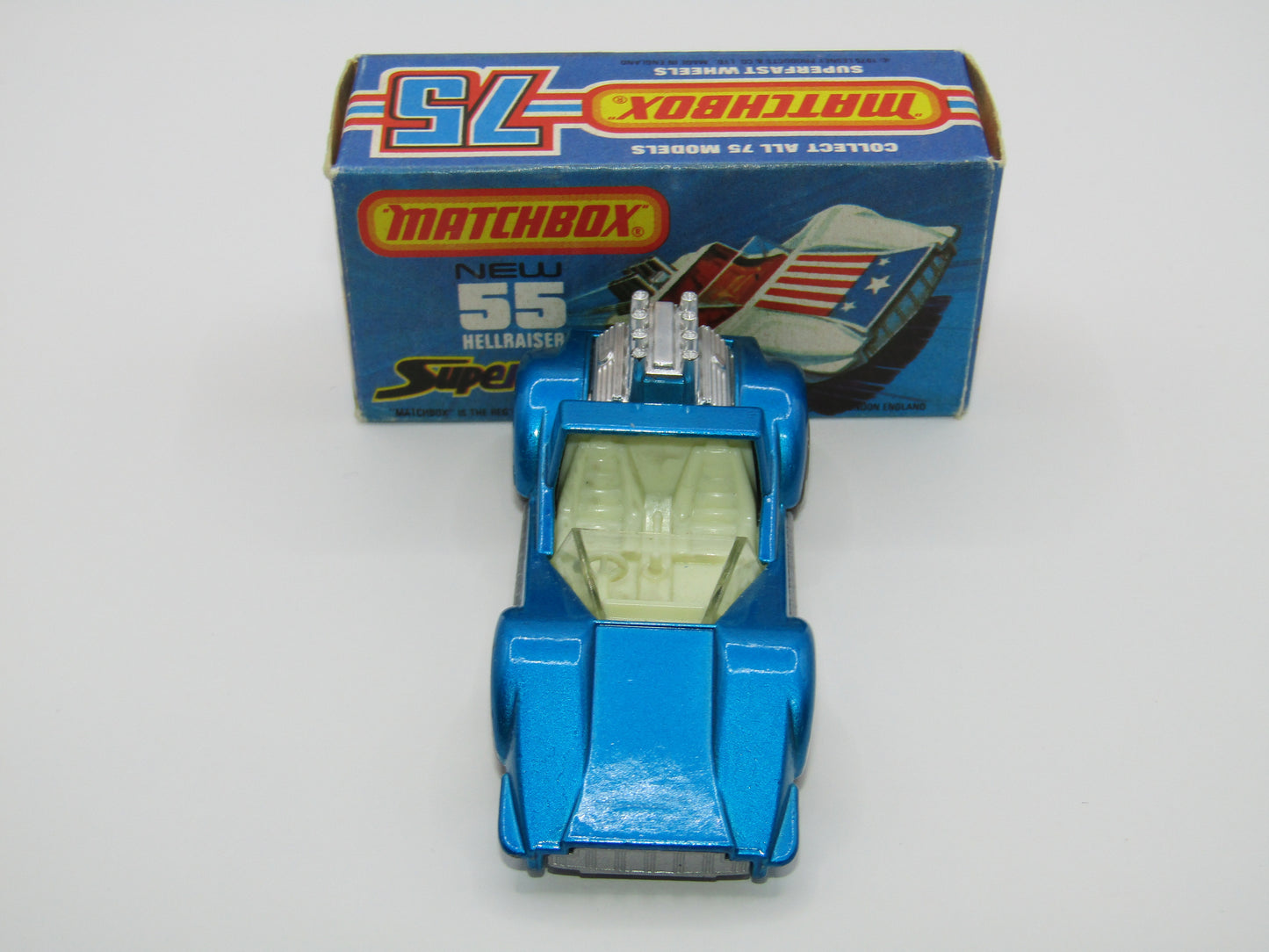 Matchbox Superfast 55C Hellraiser Blue NO LABELS Silver base