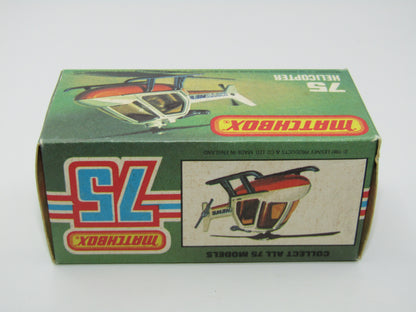 Matchbox Superfast 75D Helicopter "600 Tampo" Amber Glass and Silver Legs