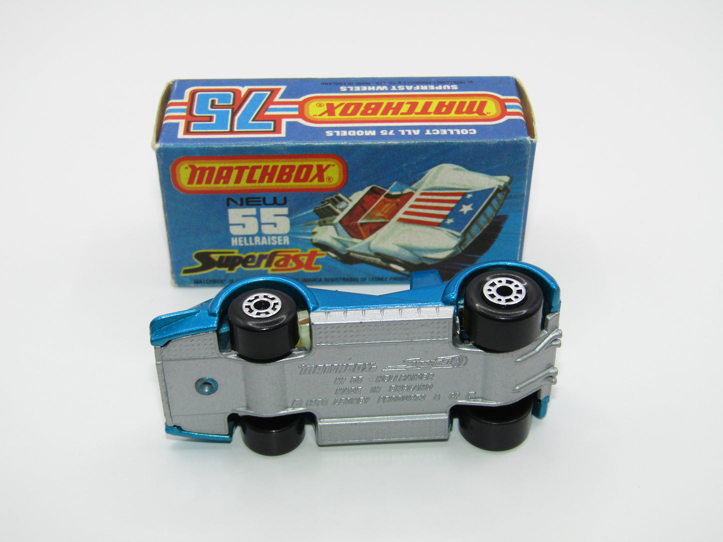 Matchbox Superfast 55C Hellraiser Blue NO LABELS Silver base