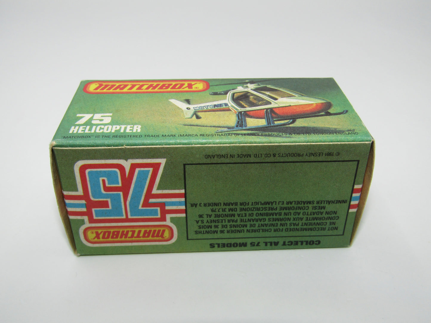 Matchbox Superfast 75D Helicopter "600 Tampo" Amber Glass and Silver Legs