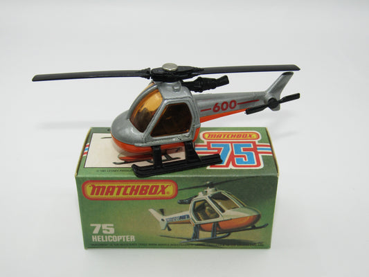 Matchbox Superfast 75D Helicopter "600 Tampo" Amber Glass, Black Legs Orange Base