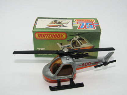 Matchbox Superfast 75D Helicopter "600 Tampo" Amber Glass, Black Legs Orange Base