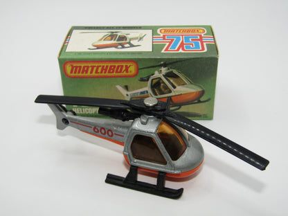 Matchbox Superfast 75D Helicopter "600 Tampo" Amber Glass, Black Legs Orange Base