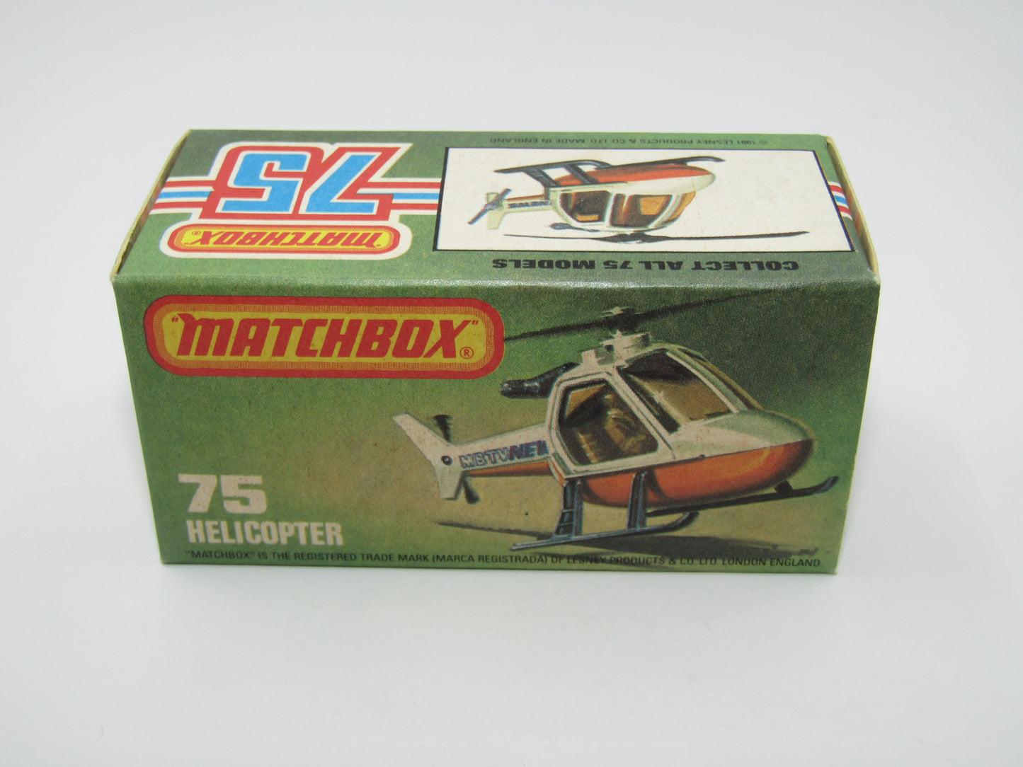 Matchbox Superfast 75D Helicopter "600 Tampo" Amber Glass, Black Legs Orange Base