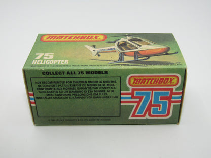 Matchbox Superfast 75D Helicopter "600 Tampo" Amber Glass, Black Legs Orange Base
