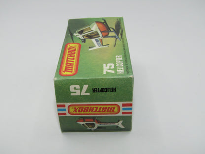 Matchbox Superfast 75D Helicopter "NO TAMPO" Amber Glass, Black Legs Orange Base