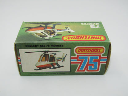 Matchbox Superfast 75D Helicopter "NO TAMPO" Amber Glass, Black Legs Orange Base
