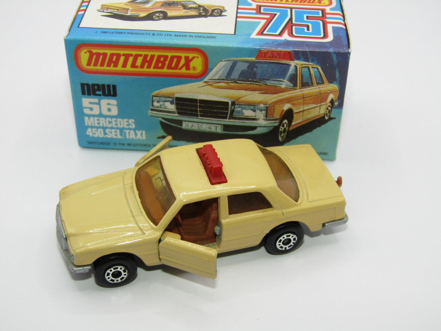 Matchbox Superfast 56D Mercedes 450SEL Taxi AMBER Win BROWN Interior