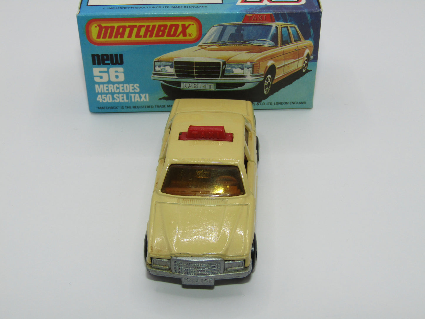 Matchbox Superfast 56D Mercedes 450SEL Taxi AMBER Win BROWN Interior