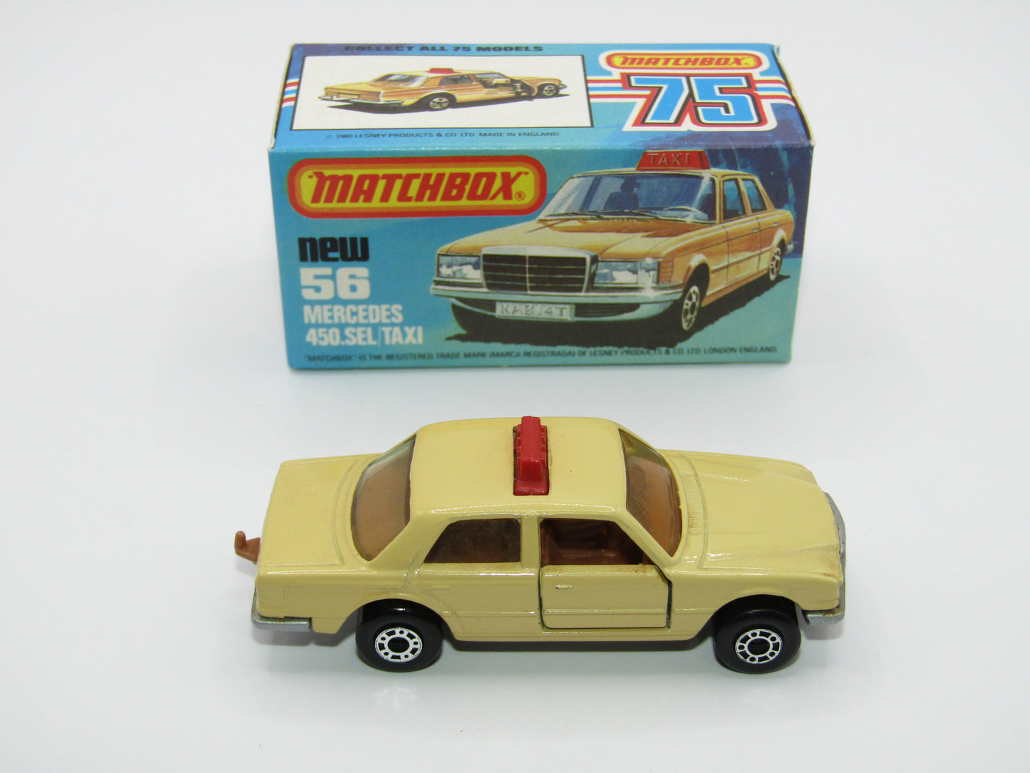 Matchbox Superfast 56D Mercedes 450SEL Taxi AMBER Win BROWN Interior