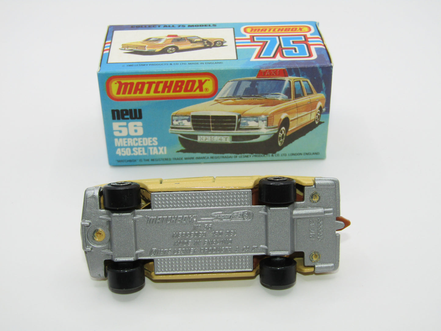 Matchbox Superfast 56D Mercedes 450SEL Taxi AMBER Win BROWN Interior