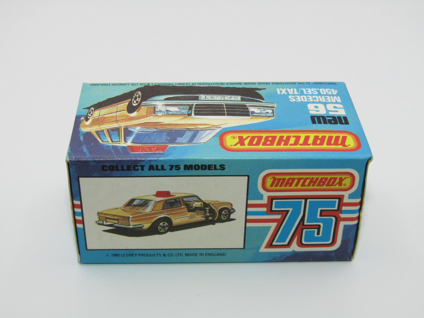 Matchbox Superfast 56D Mercedes 450SEL Taxi AMBER Win BROWN Interior