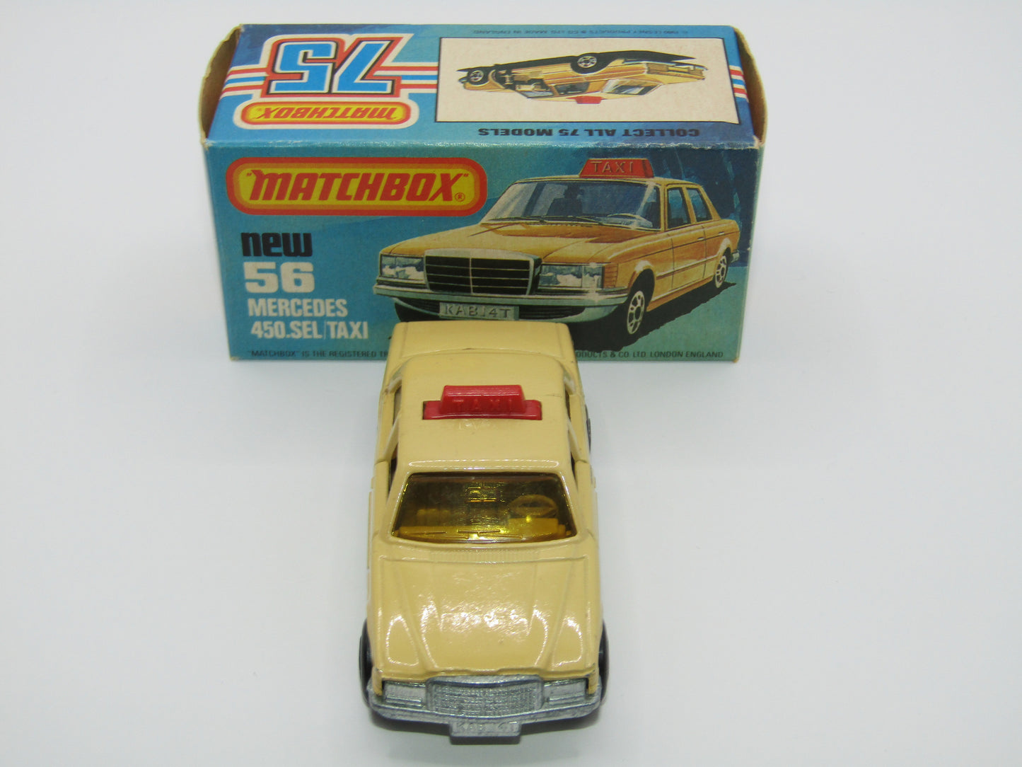 Matchbox Superfast 56D Mercedes 450SEL Taxi AMBER Windows Unp Base