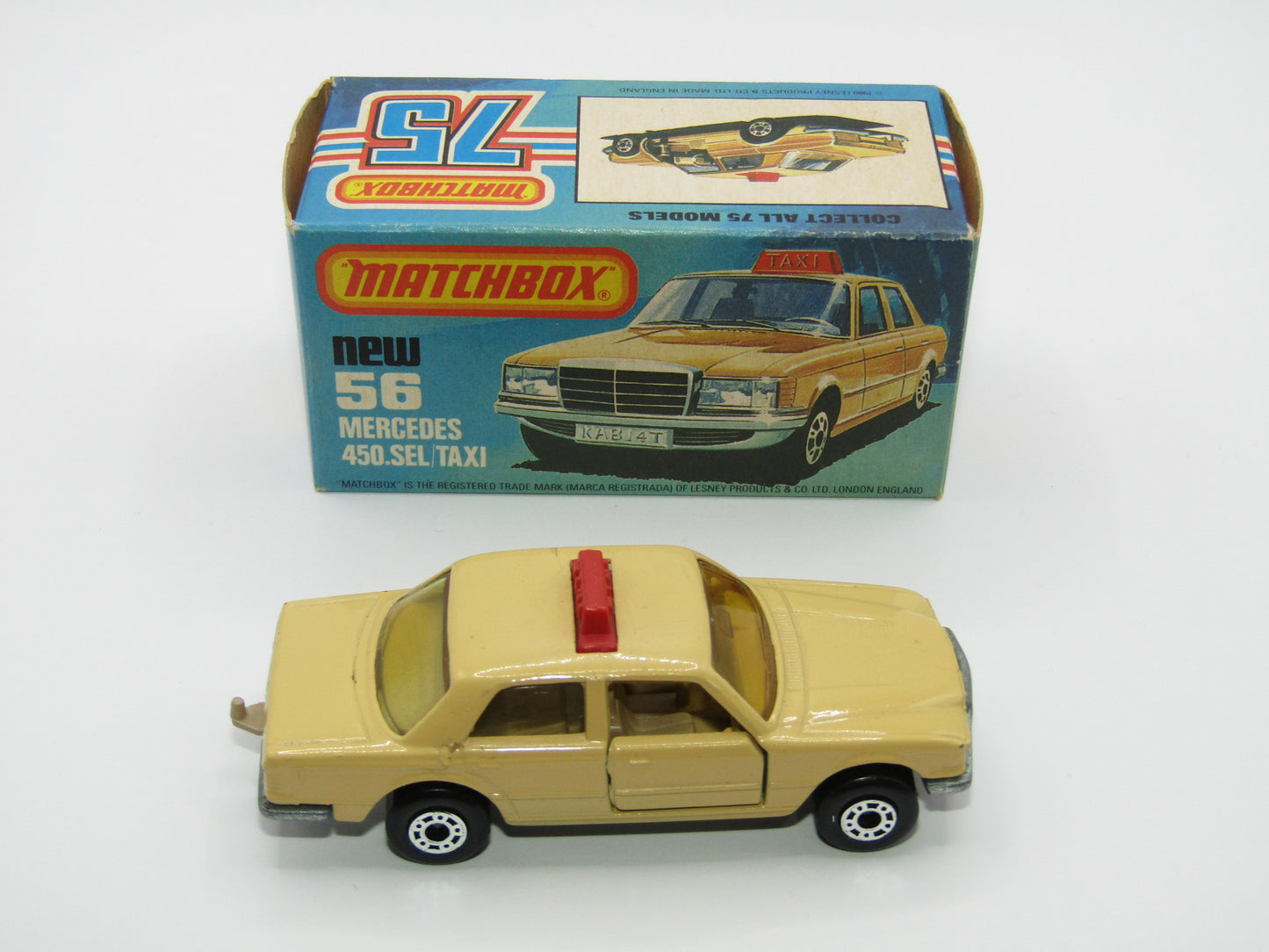Matchbox Superfast 56D Mercedes 450SEL Taxi AMBER Windows Unp Base