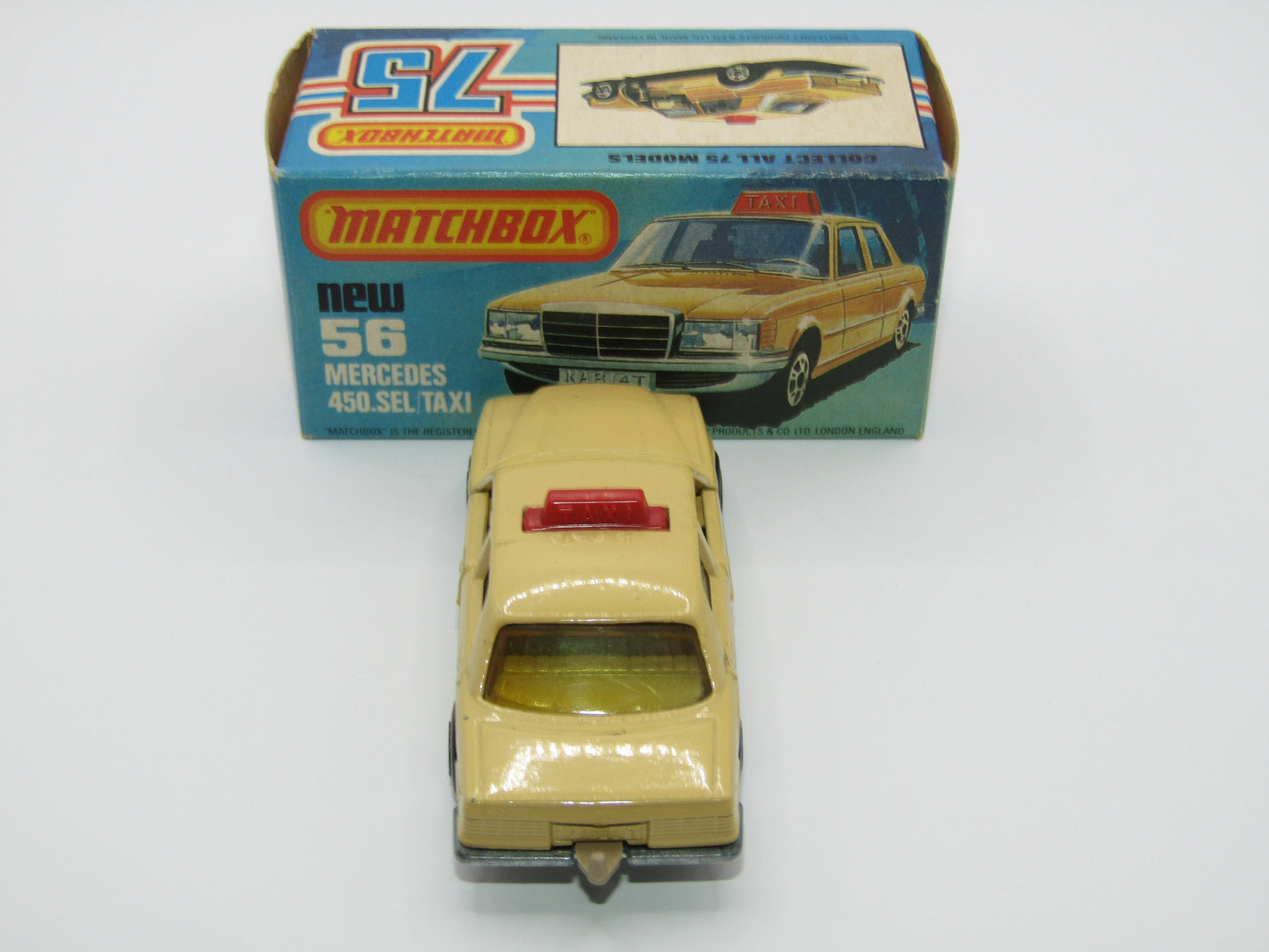 Matchbox Superfast 56D Mercedes 450SEL Taxi AMBER Windows Unp Base