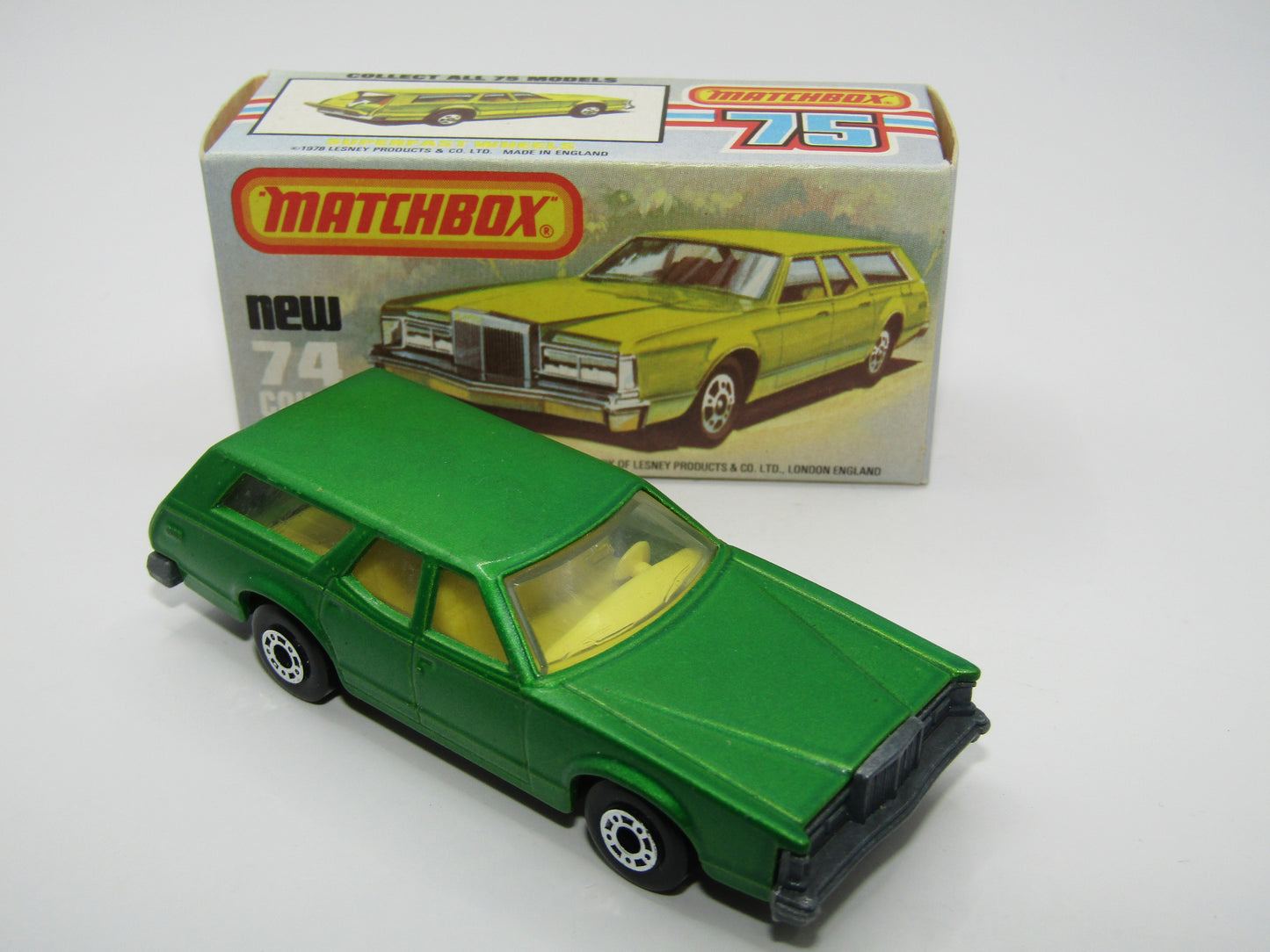 Matchbox Superfast 74C Cougar Villager DARK Matt Green Yellow Interior Clear Windows