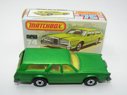 Matchbox Superfast 74C Cougar Villager DARK Matt Green Yellow Interior Clear Windows