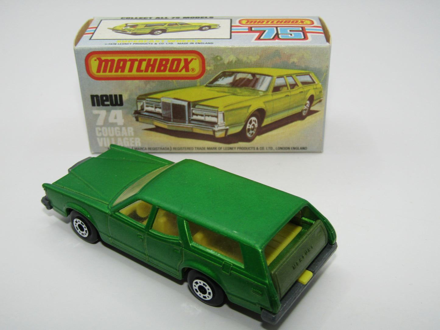 Matchbox Superfast 74C Cougar Villager DARK Matt Green Yellow Interior Clear Windows