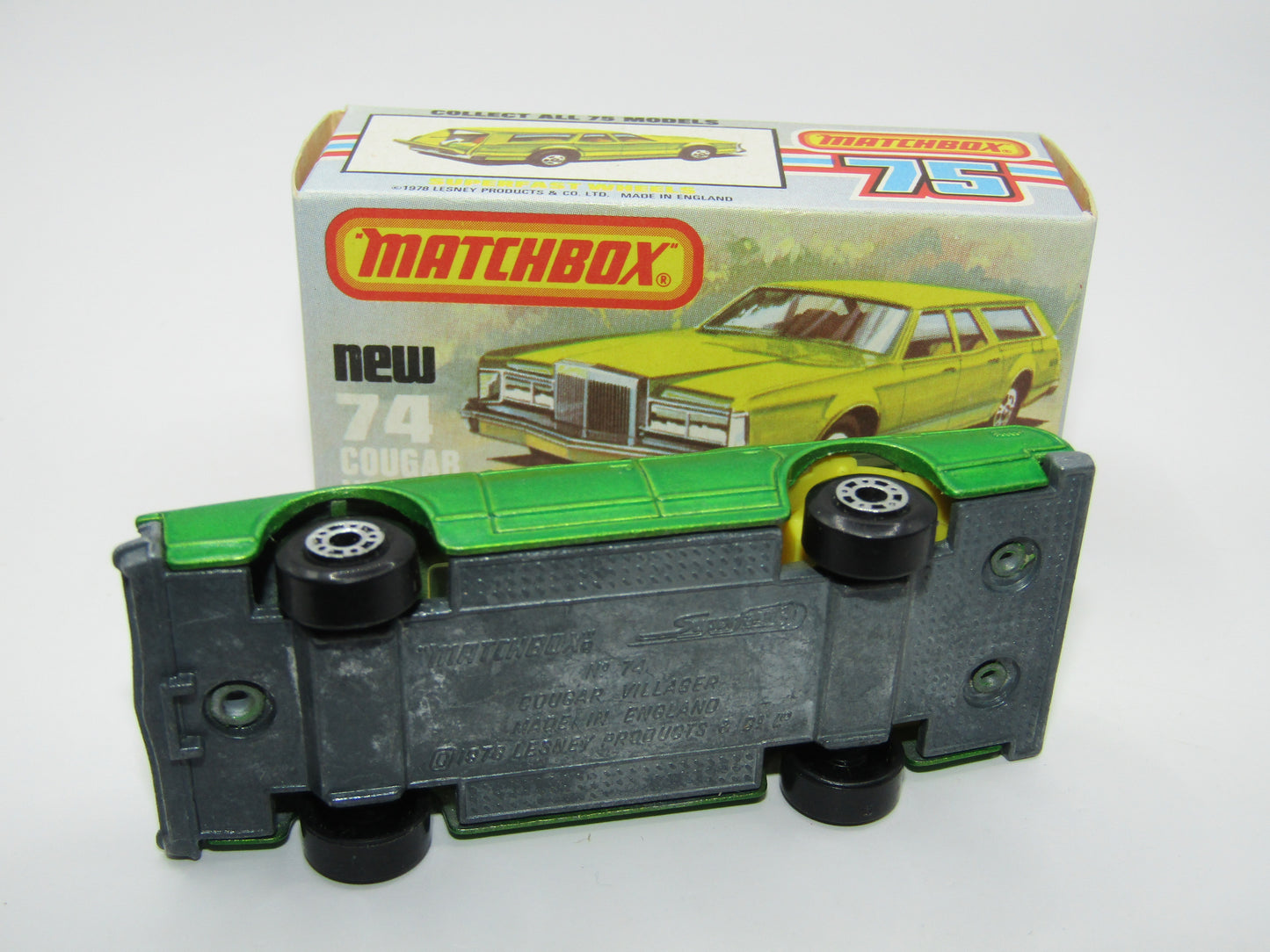 Matchbox Superfast 74C Cougar Villager DARK Matt Green Yellow Interior Clear Windows