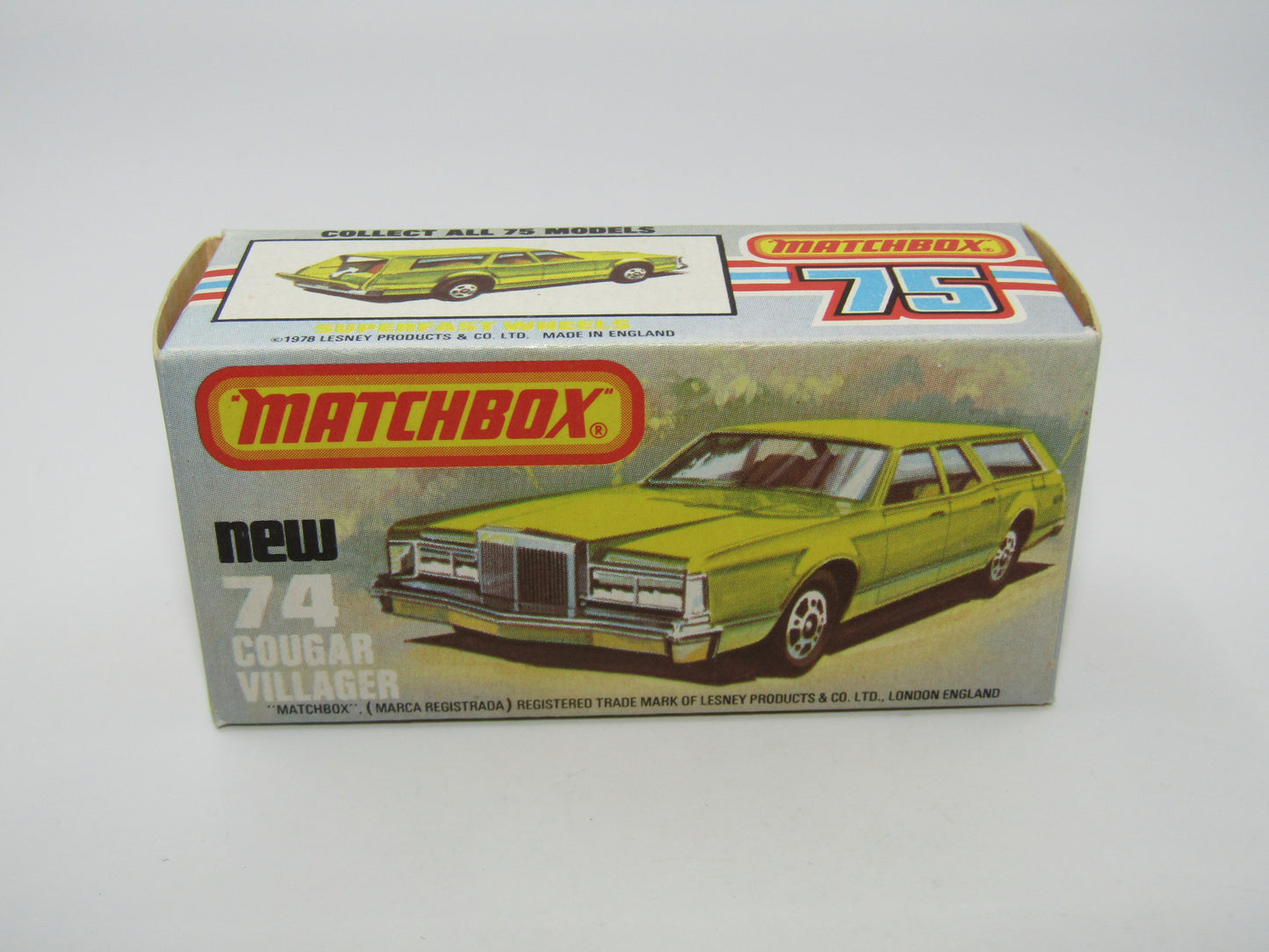 Matchbox Superfast 74C Cougar Villager DARK Matt Green Yellow Interior Clear Windows