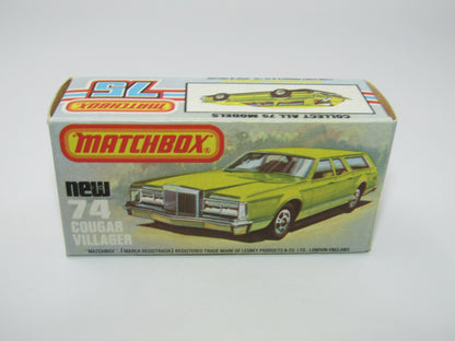 Matchbox Superfast 74C Cougar Villager DARK Matt Green Yellow Interior Clear Windows